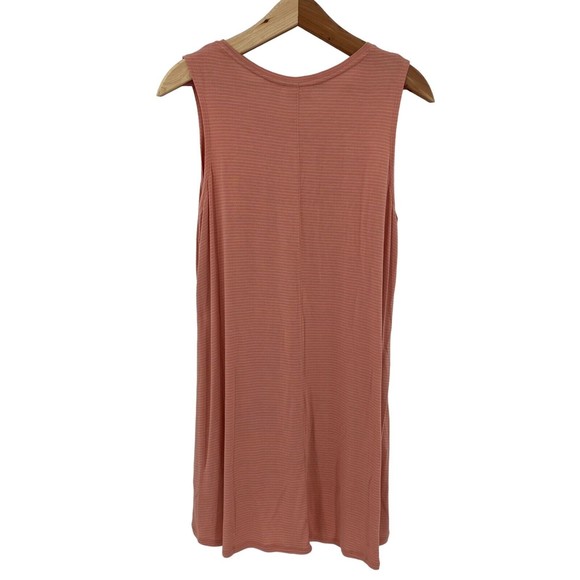 QVC LOGO Layers Large Women’s Tunic Tank Top Peach Pink White Stipe Hi-Lo Knit - Picture 2 of 8